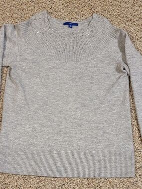 Apt. 9 Metallic Gray Crewneck Sweater with Beaded Yoke